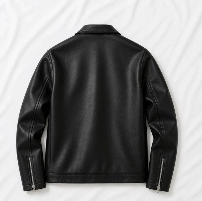 NOURIQUE Men Solid Leather Jacket - Image 3