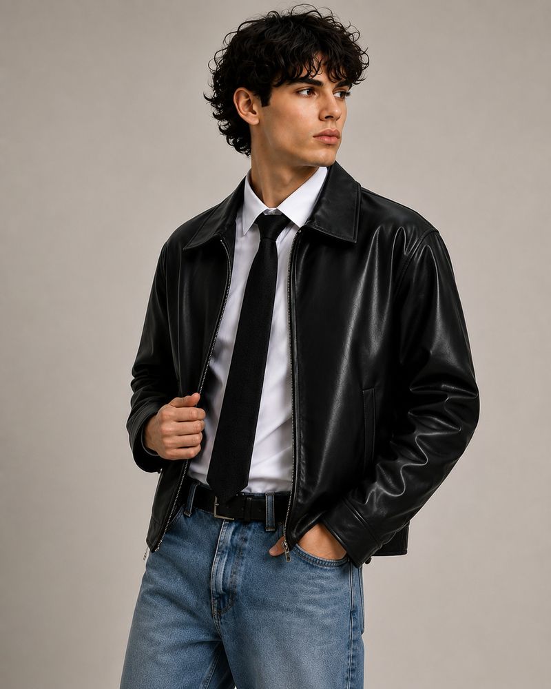 Gigavibe Men Solid Leather Jacket - Image 5