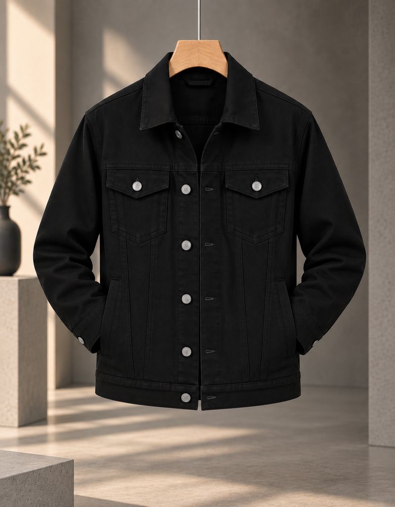MONTREZ Men Solid Casual Denim Jacket - Image 2