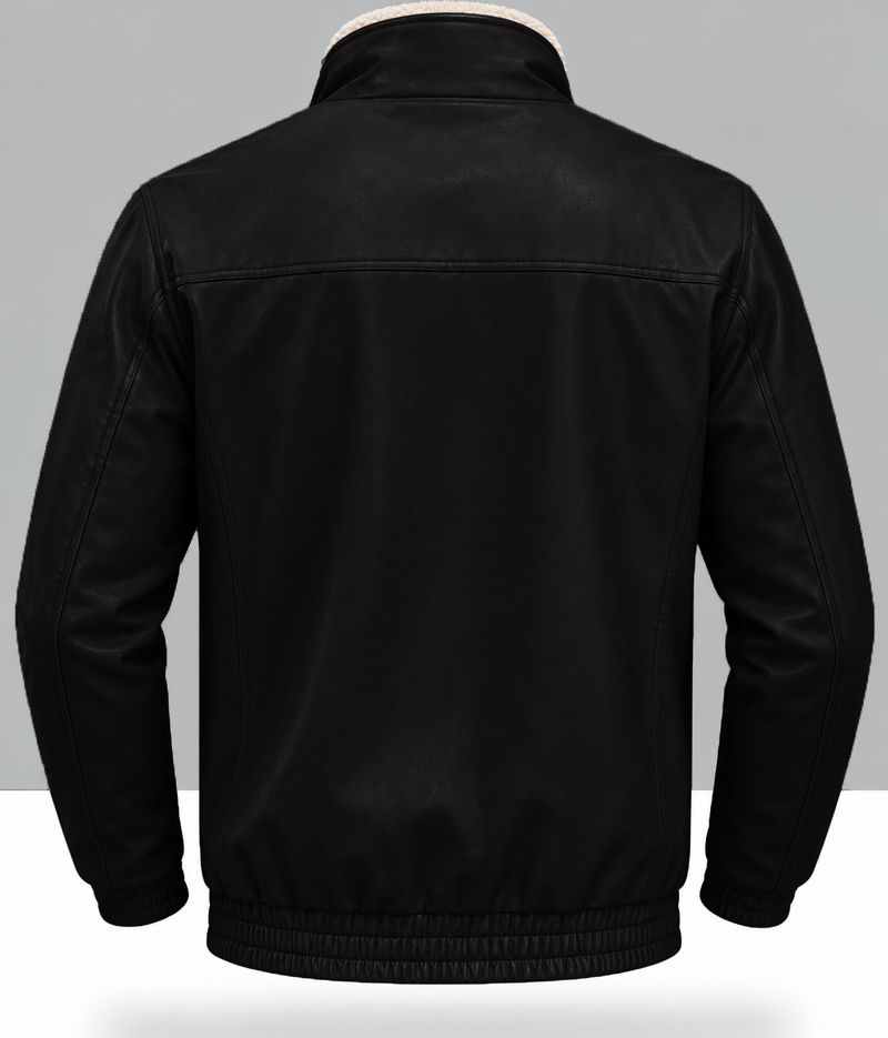 Plus91 Men Solid Leather Jacket - Image 3