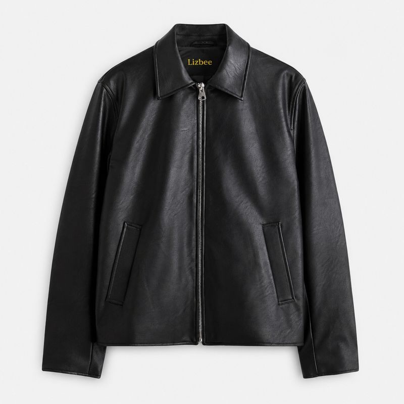 LIZBEE Men Solid Leather Jacket - Image 2