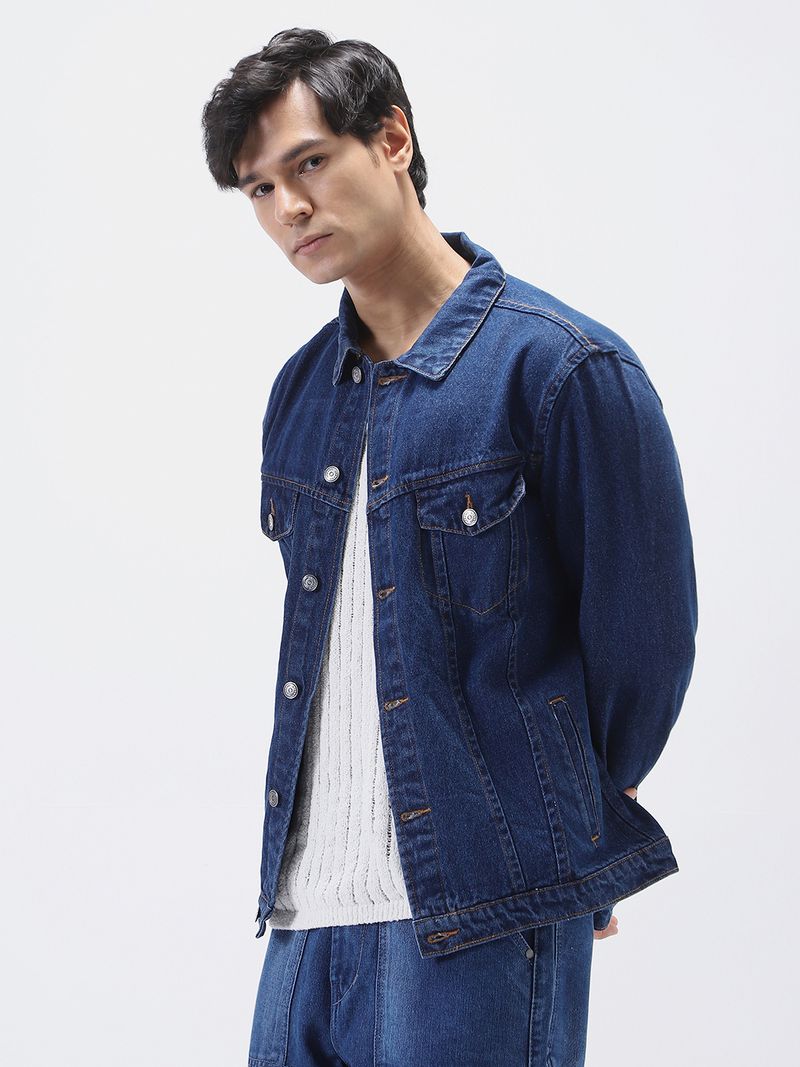 Men Washed Denim Jacket Blue - Image 3