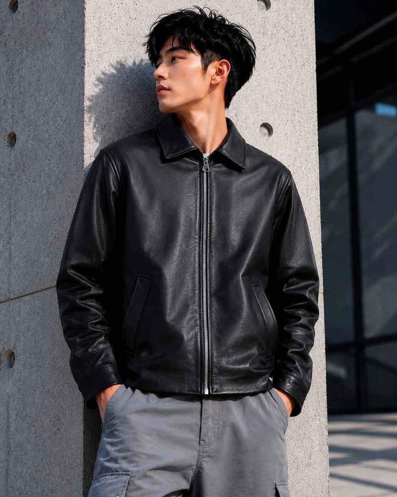 kdsn Men Solid Leather Jacket - Image 2