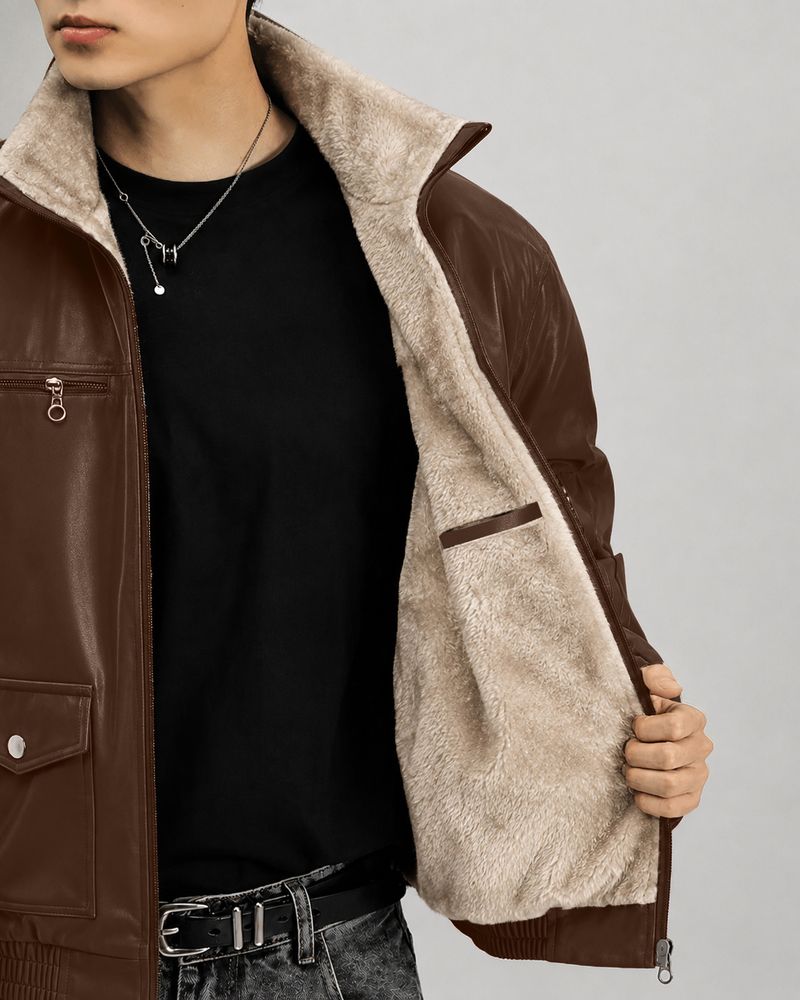 MOTREX Men Solid Leather Jacket - Image 3