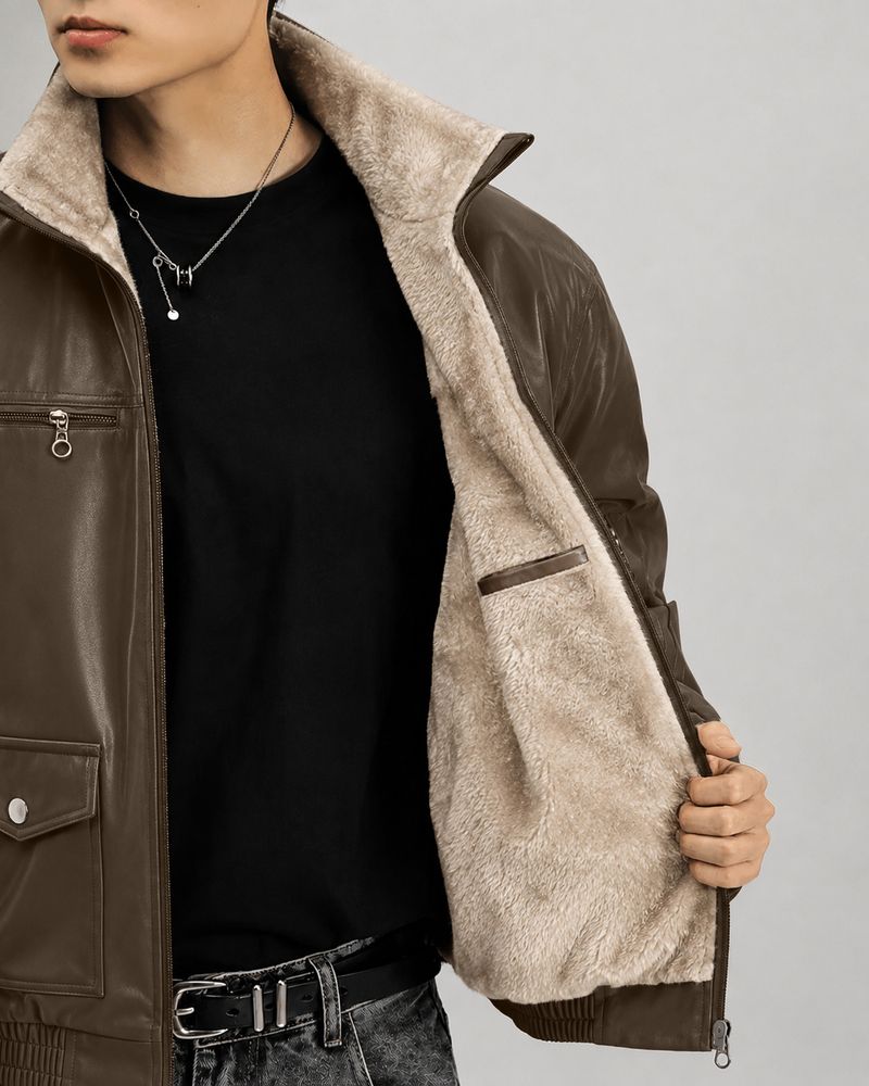 MOTREX Men Solid Leather Jacket - Image 3