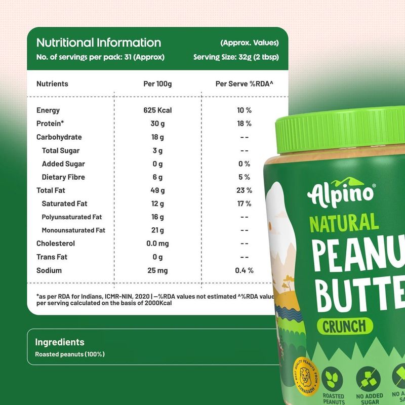 Alpino Natural Peanut Butter Crunch Unsweetened - Image 5