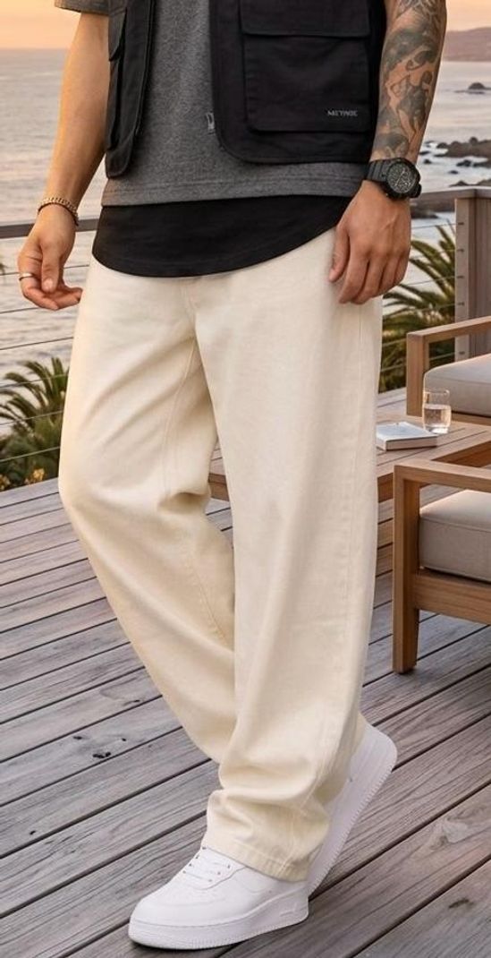 DASHING FIT Men Loose Fit Mid Rise Beige Jeans - Image 3