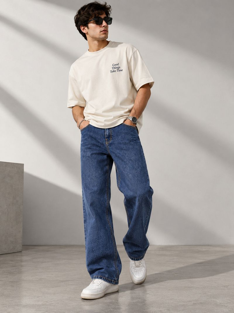MONTREZ Men Straight Fit Mid Rise Blue Jeans - Image 4