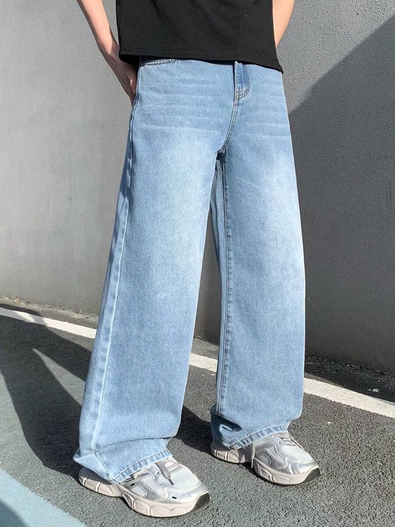 YAMEETFIT Men Baggy Fit Mid Rise Light Blue Jeans - Image 2