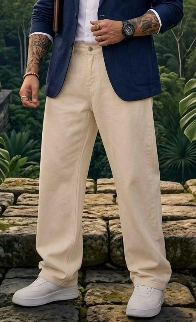 DASHING FIT Men Loose Fit Mid Rise Beige Jeans - Image 5