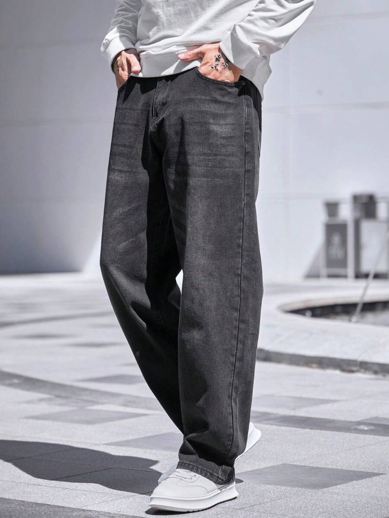 DENIM4MEN Men Straight Fit Mid Rise Dark Grey Jeans - Image 4