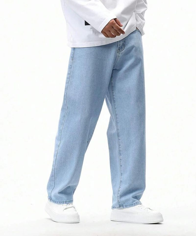 Denim Look Men's Loose Fit Light Blue Jeans - Image 4
