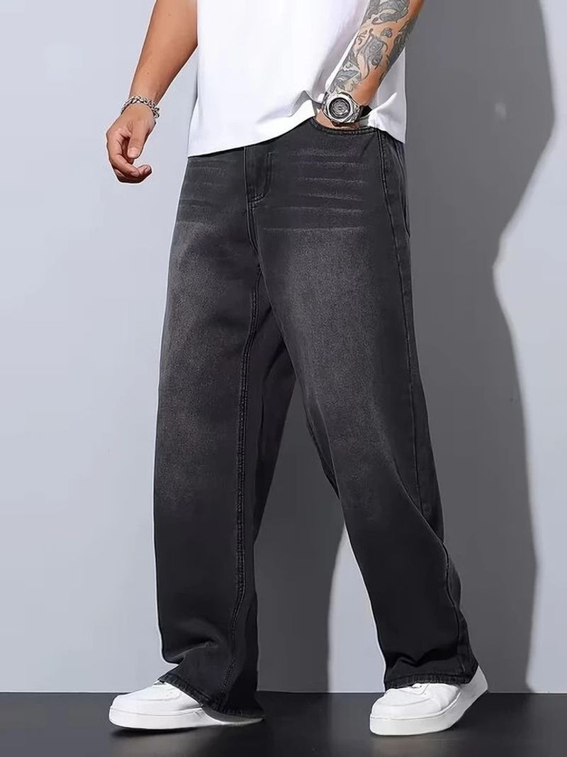 angerlook Men Baggy Mid Rise Dark Grey Jeans - Image 2