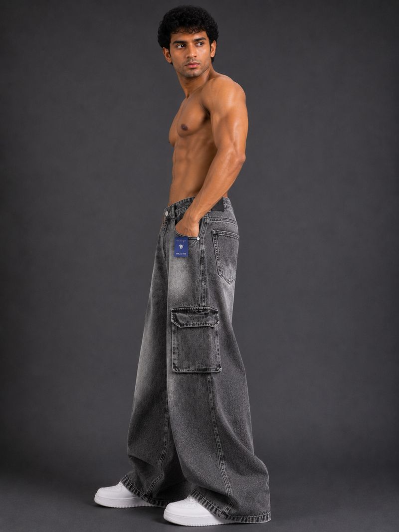 VIK&VIN Men Baggy Fit Mid Rise Dark Grey Jeans - Image 4