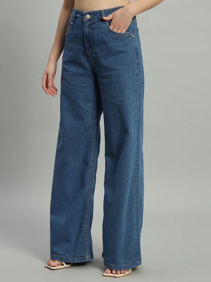 GUTI Women Flared High Rise Blue Jeans