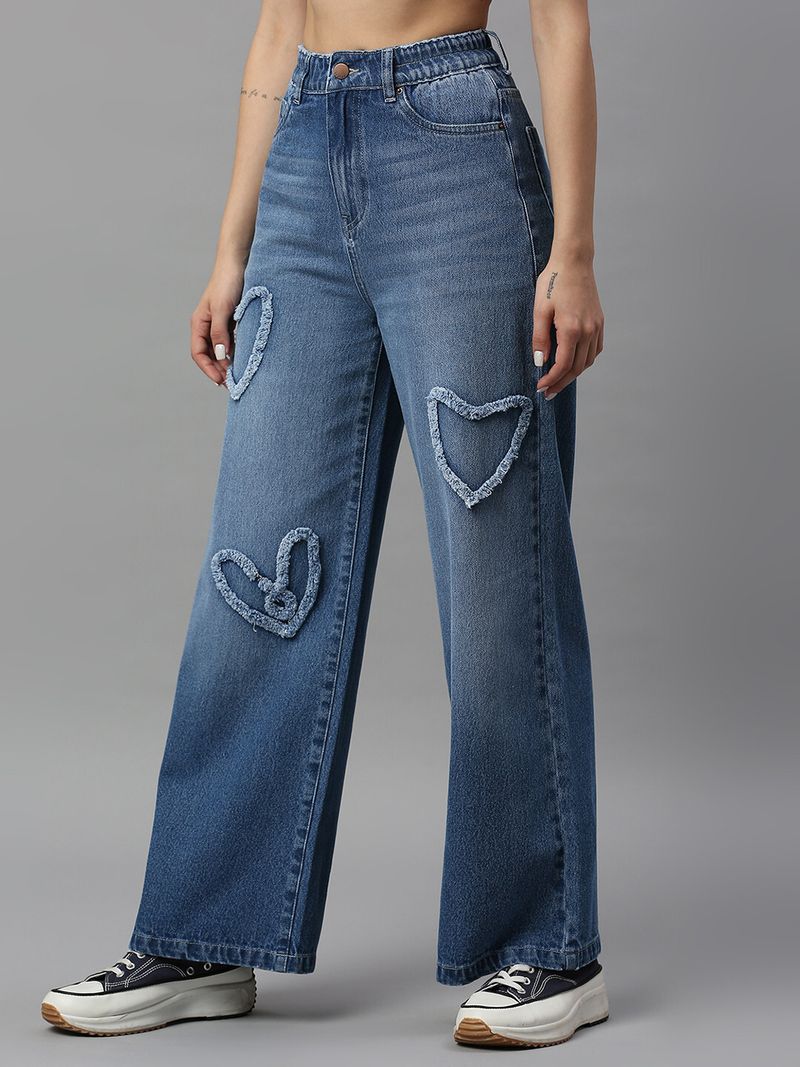 TARAMA Women Flared High Rise Blue Jeans - Image 4