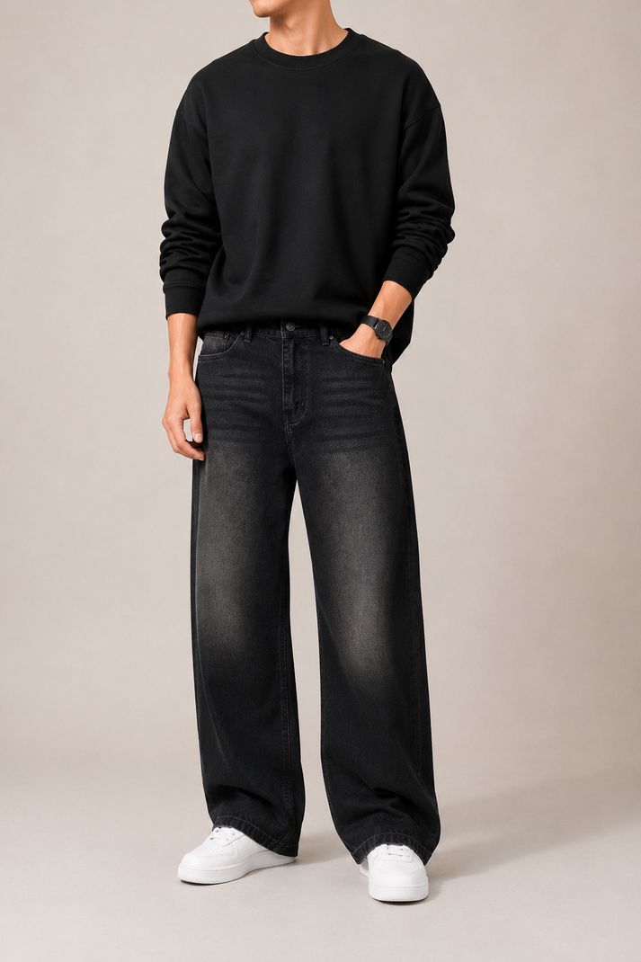 Z&G TRENDS Men Black High Rise Wide Leg Jeans - Image 3