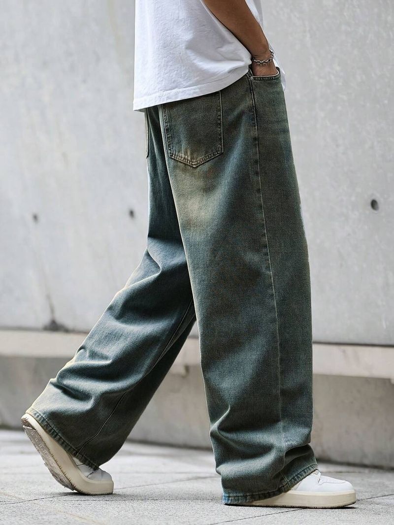 YAMEETFIT Men Baggy Fit Mid Rise Light Green Jeans - Image 5