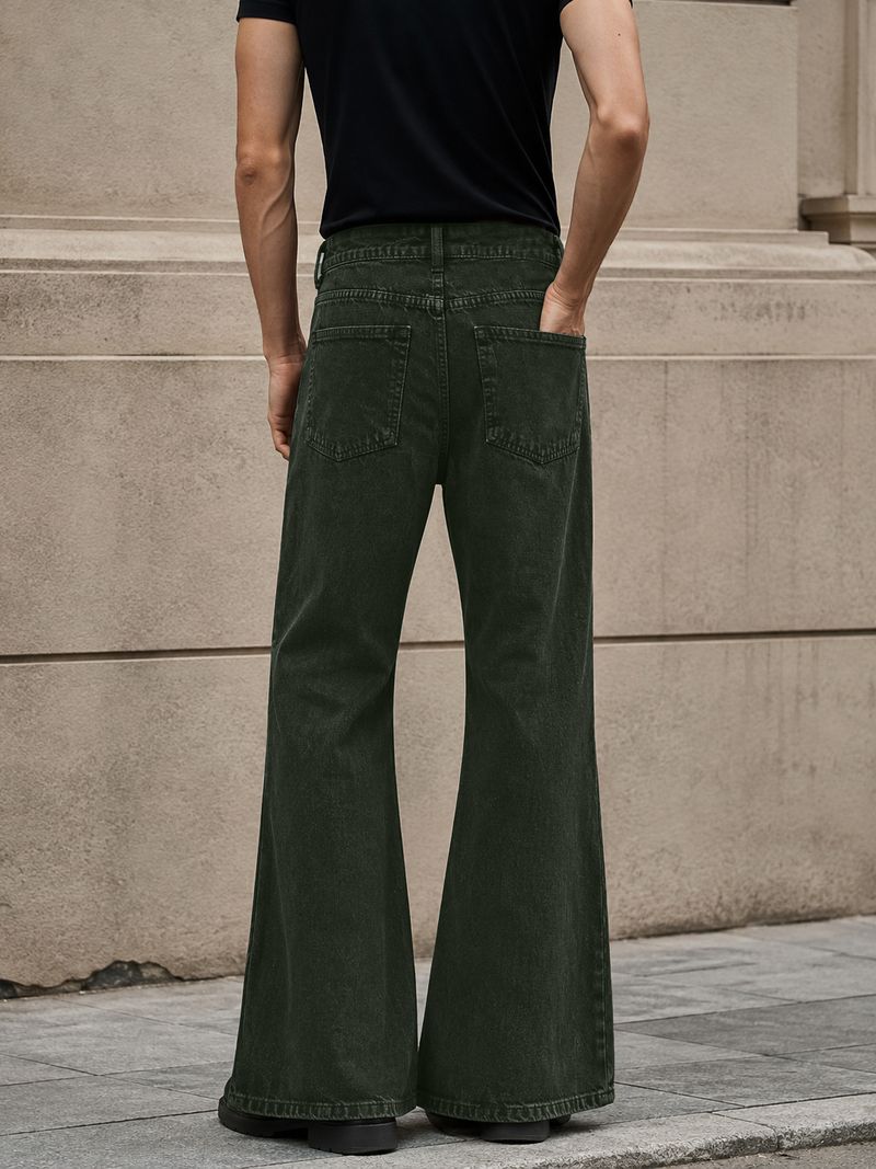 Men Boot-Leg Mid Rise Dark Green Jeans - Image 6