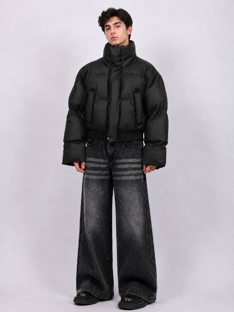 KOTTY Men Wide Leg Mid Rise Black Jeans - Image 5