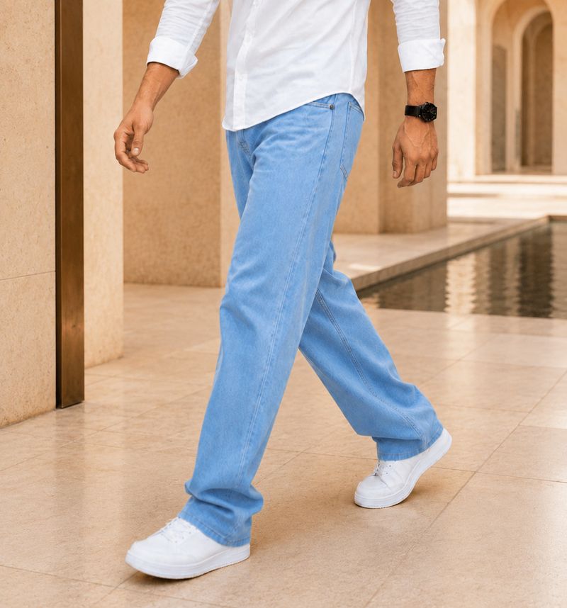Playfeel Men Boyfriend Mid Rise Light Blue Jeans - Image 4