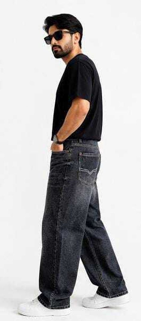 NfG Men Baggy Fit High Rise Black Jeans - Image 4