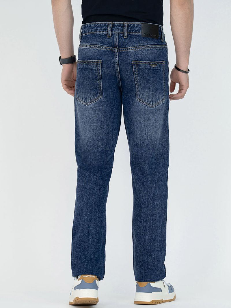 Men Straight Fit Mid Rise Blue Jeans - Image 4