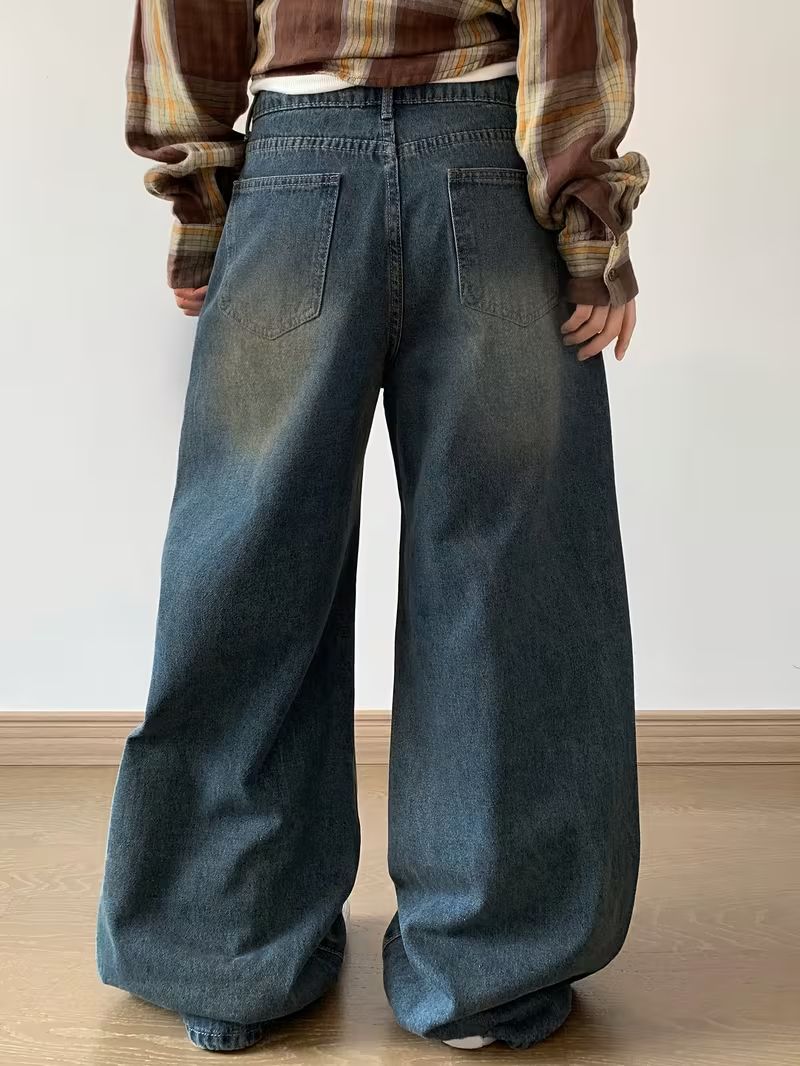 sky collection Men Wide Leg Mid Rise Dark Blue Jeans - Image 4