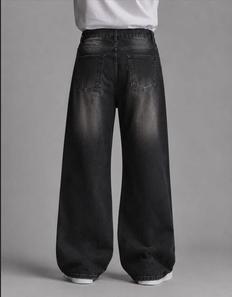 Veliume Men Wide Leg Mid Rise Dark Grey Jeans - Image 3