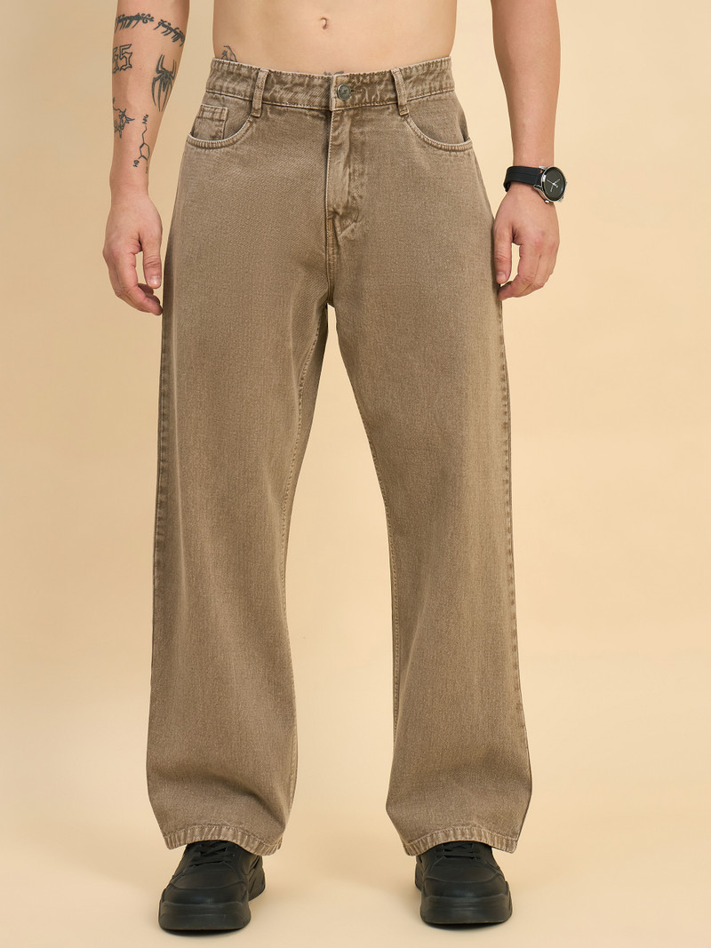 studio nexx men loose fit mid rise beige jeans