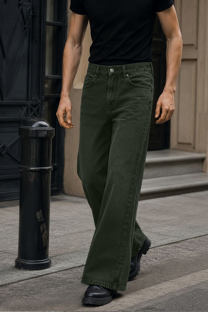 Men Boot-Leg Mid Rise Dark Green Jeans - Image 5