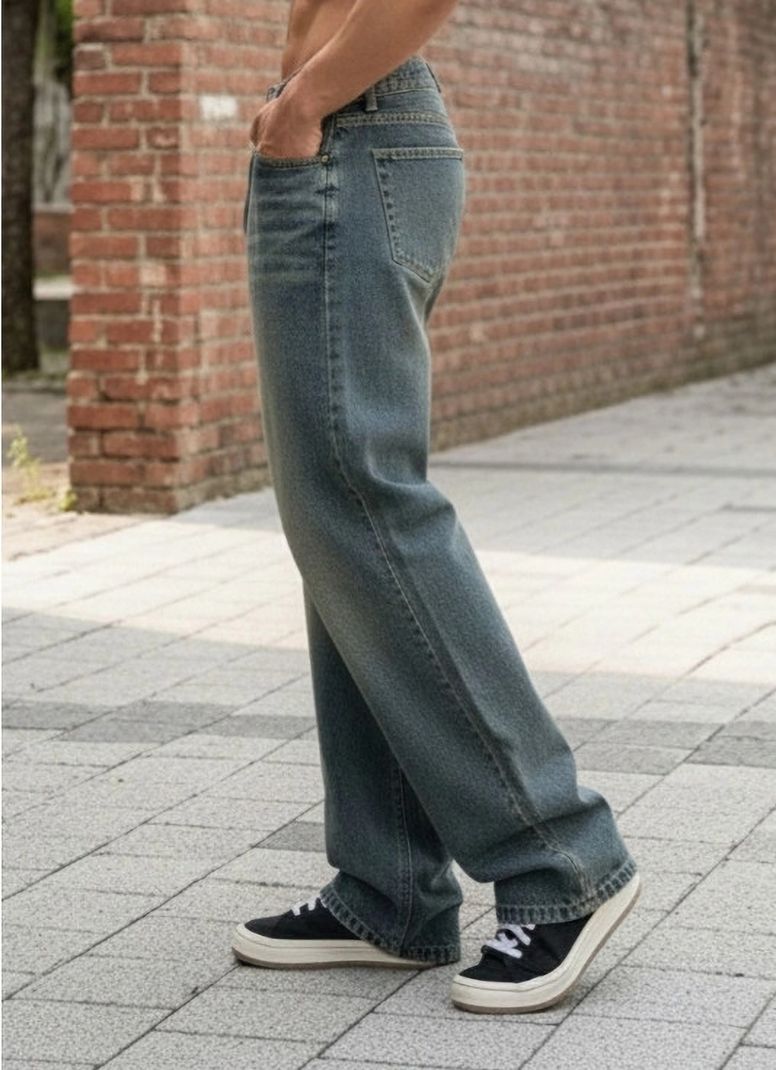 Bottombliss Men Baggy Fit Mid Rise Dark Green Jeans - Image 3