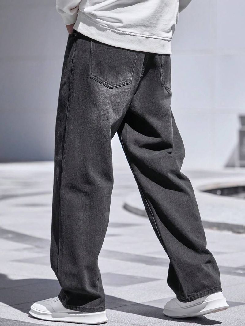 DENIM4MEN Men Straight Fit Mid Rise Dark Grey Jeans - Image 3