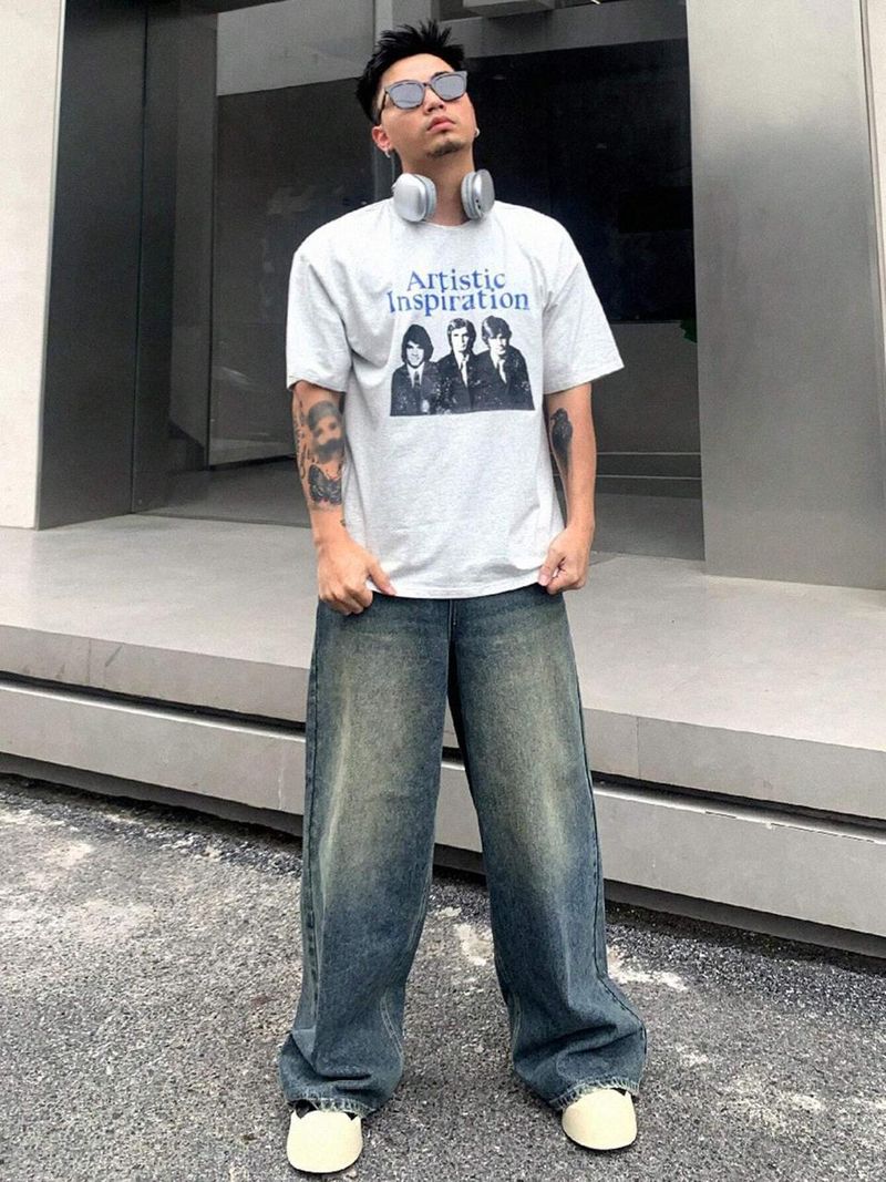 Zuya Men Wide Leg Mid Rise Blue Jeans - Image 6