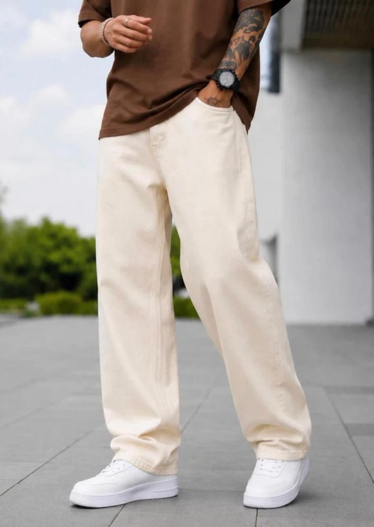 UrbanUptrend Men Loose Fit Mid Rise Beige Jeans - Image 3
