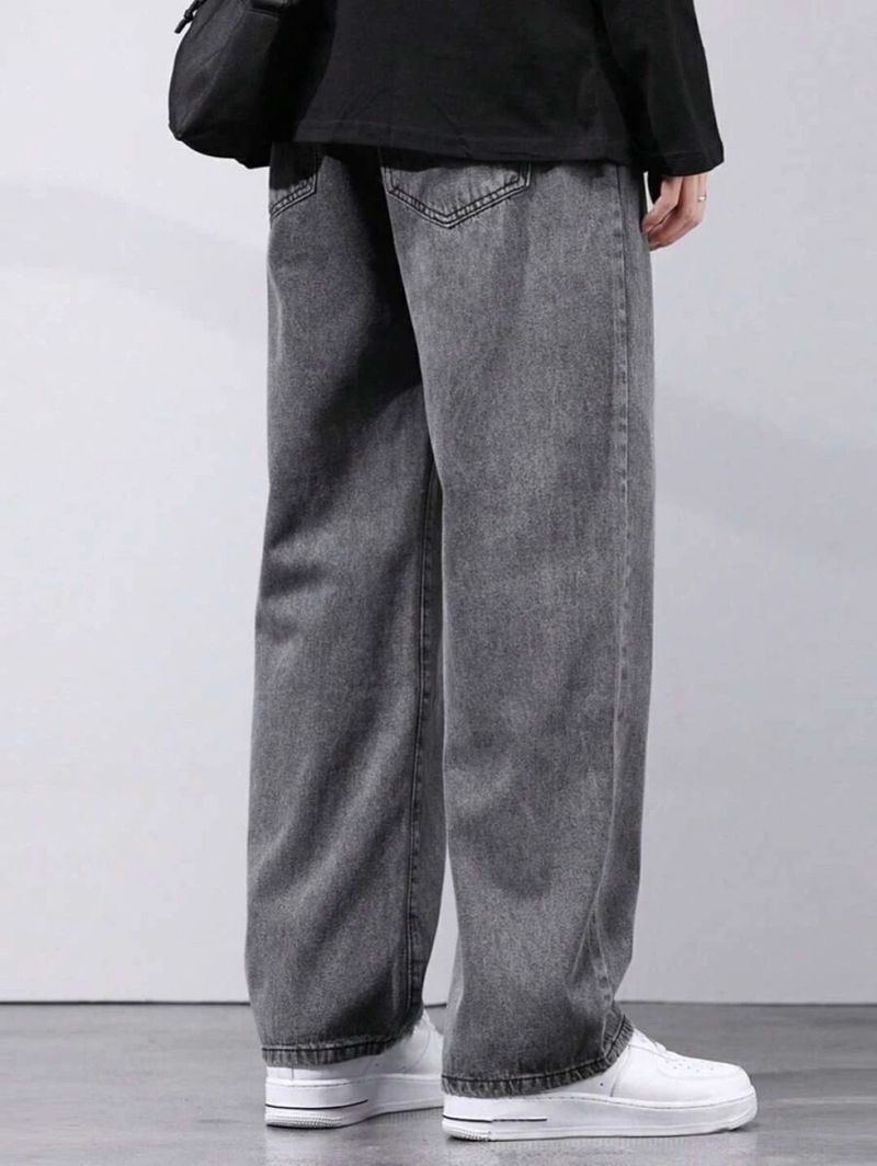 GARTEEN Men Wide Leg Mid Rise Grey Jeans - Image 3