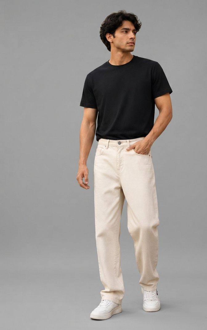 BREGRUUS Men Straight Fit Mid Rise Beige Jeans - Image 6