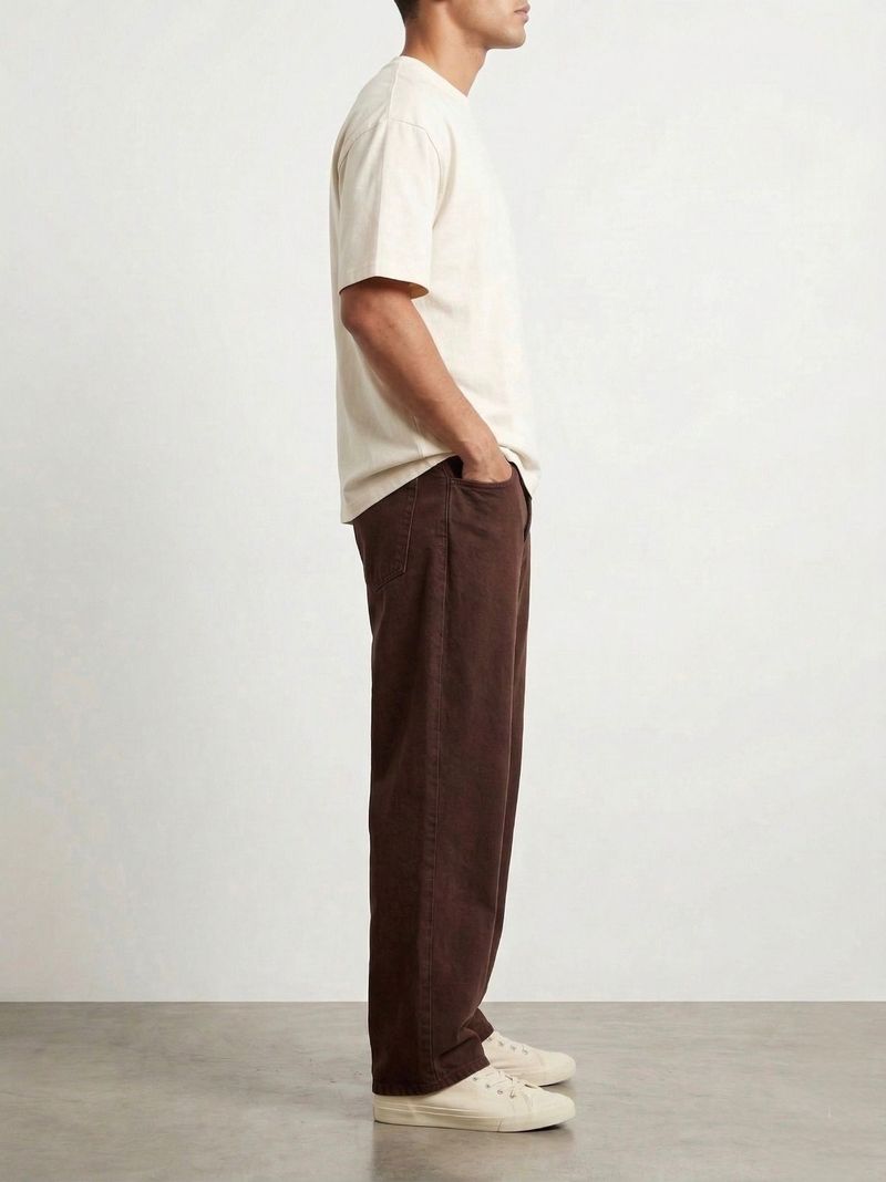 Men Baggy Fit Mid Rise Brown Jeans - Image 6