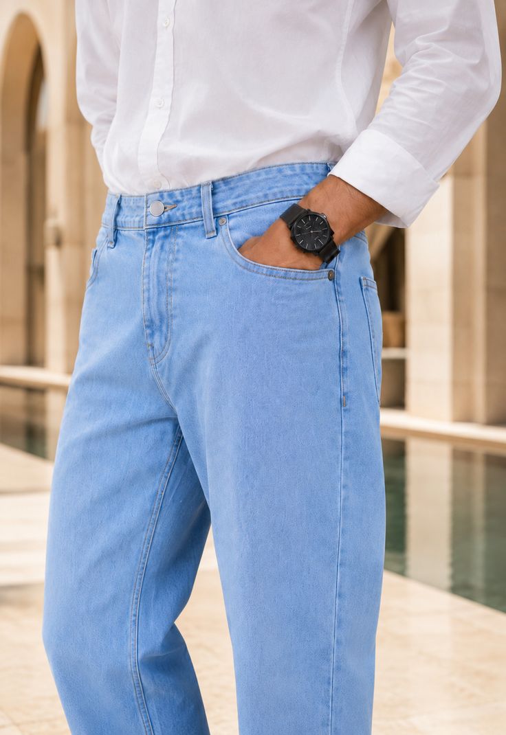 Playfeel Men Boyfriend Mid Rise Light Blue Jeans - Image 5