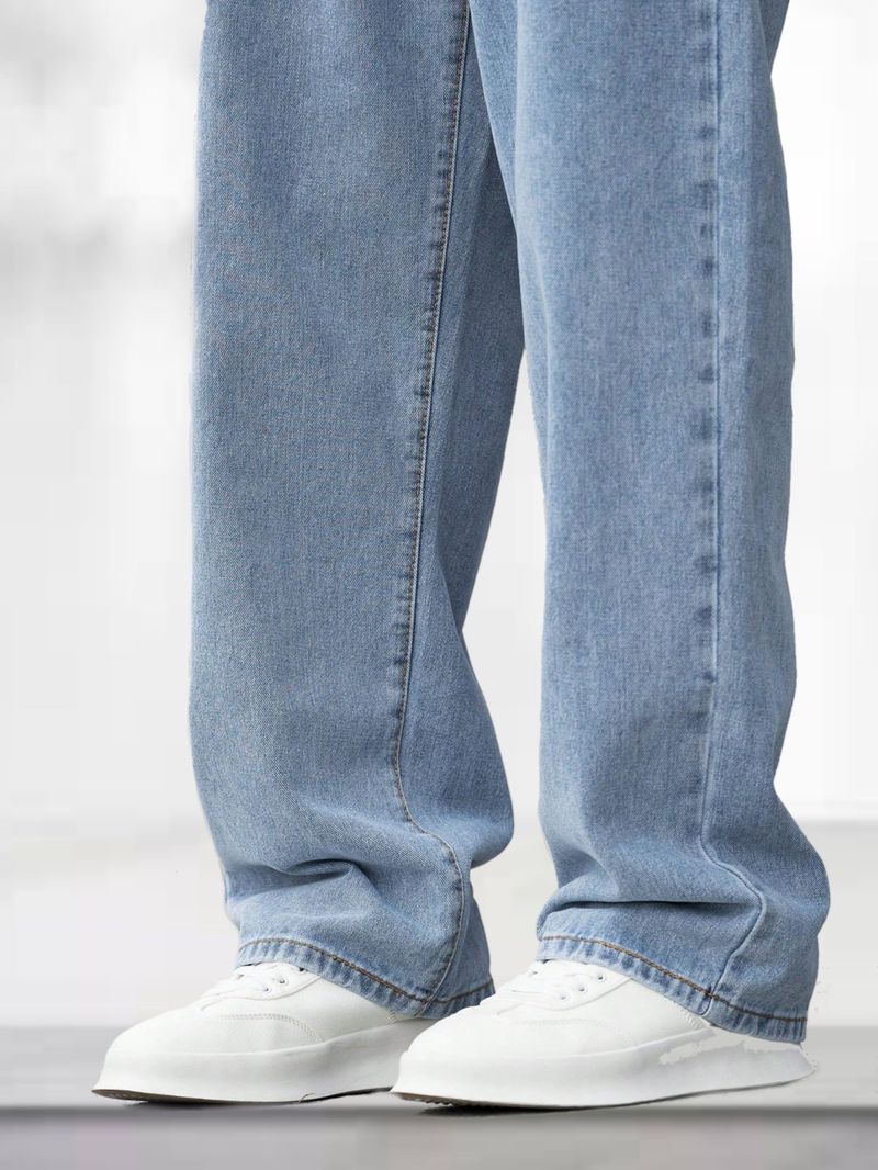 SHINIK Men Loose Fit Mid Rise Light Blue Jeans - Image 4