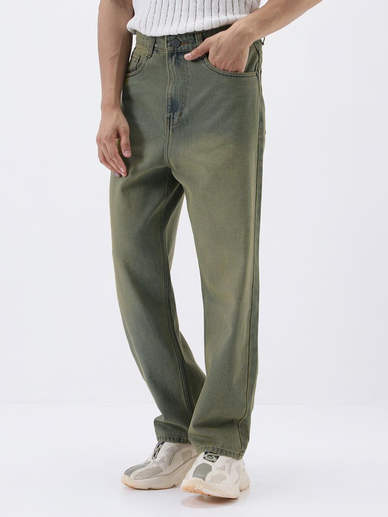Urbano Fashion Men Green Mid Rise Loose Fit Jeans - Image 4