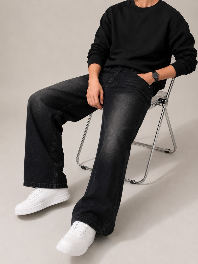 Z&G TRENDS Men Black High Rise Wide Leg Jeans - Image 6