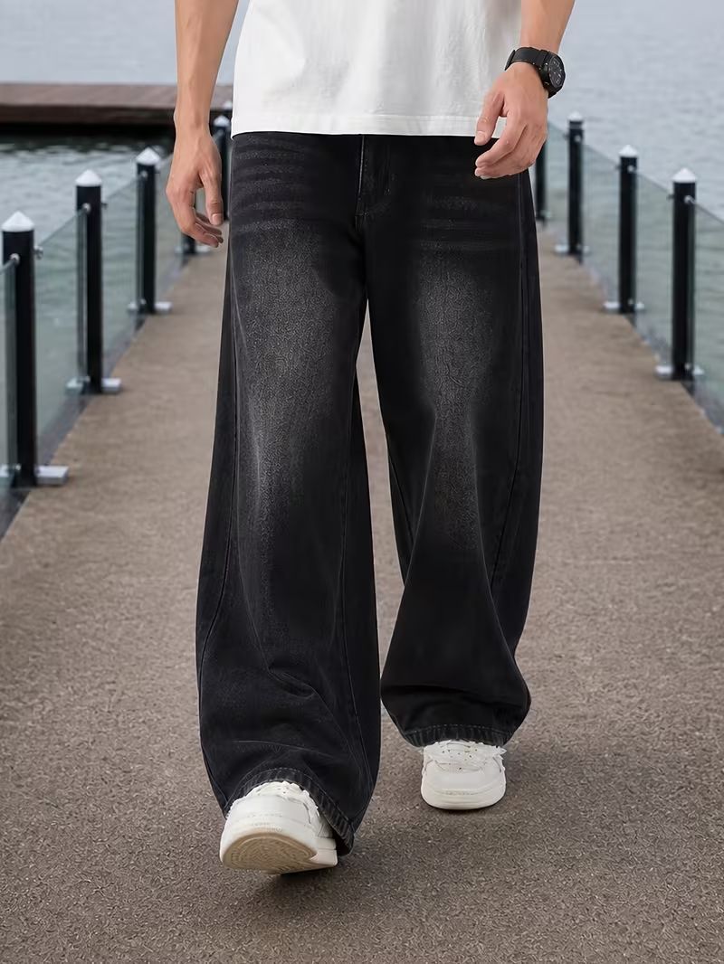 Lazzy studio Men Wide Leg High Rise Black Jeans - Image 2