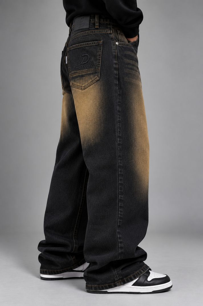 DRAVOX Men Baggy Fit Mid Rise Black, Yellow Jeans - Image 5