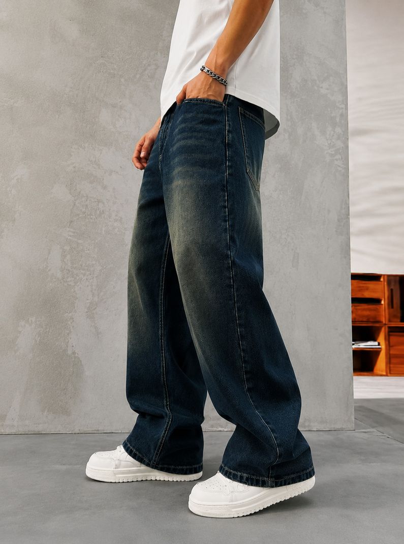 DENIM LOOK Men Loose Fit Mid Rise Dark Blue Jeans - Image 5