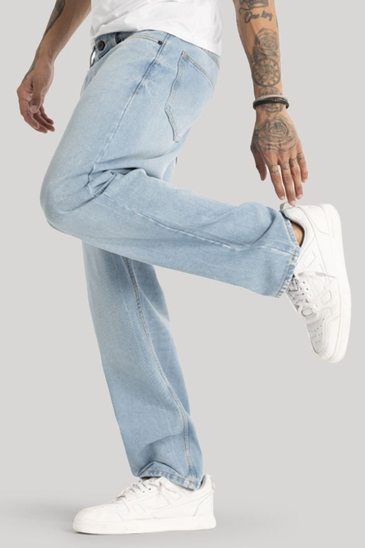 Snitch Men Light Blue Loose Fit Mid Rise Jeans - Image 6