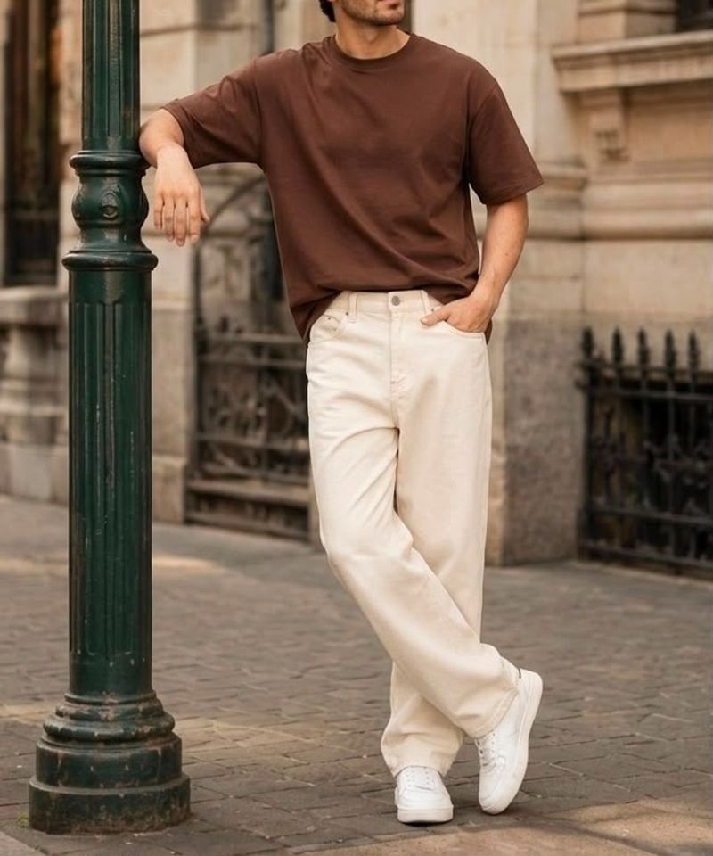 BREGRUUS Men Straight Fit Mid Rise Beige Jeans - Image 2