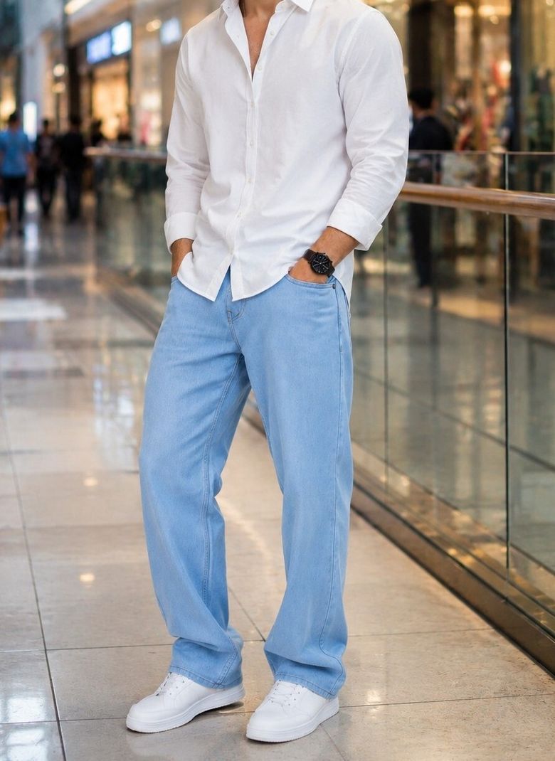DENIM LOOK Men Loose Fit Mid Rise Light Blue Jeans - Image 5