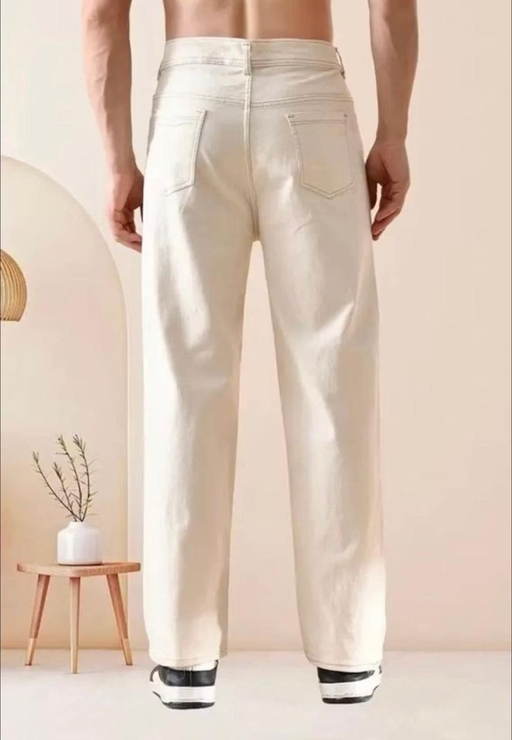 DASHING FIT Men Loose Fit Mid Rise Beige Jeans - Image 3