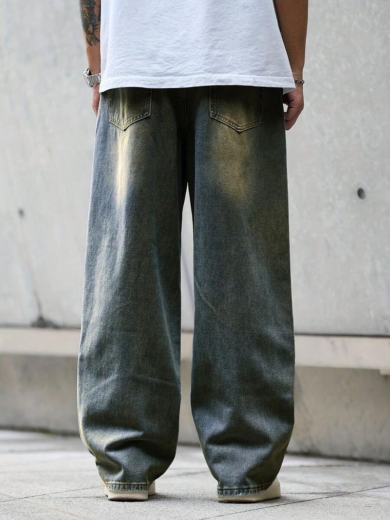 YAMEETFIT Men Baggy Fit Mid Rise Light Green Jeans - Image 4